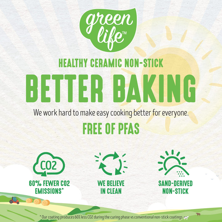 Bakeware 9 Round Cake Baking Pan, Healthy Ceramic Nonstick, PFAS &amp; PFOA-Free, Birthday Cakes Tarts &amp; More, Oven Safe to 450F, Easy Cleanup, Turquoise