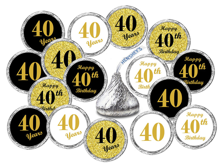 40th Birthday Kisses Stickers, (Set of 324) Chocolate Drops Labels Stickers for 40th Birthday, Hershey&#39;s Kisses Party Favors Decor, 9 Designs (36 Stickers of Each)
