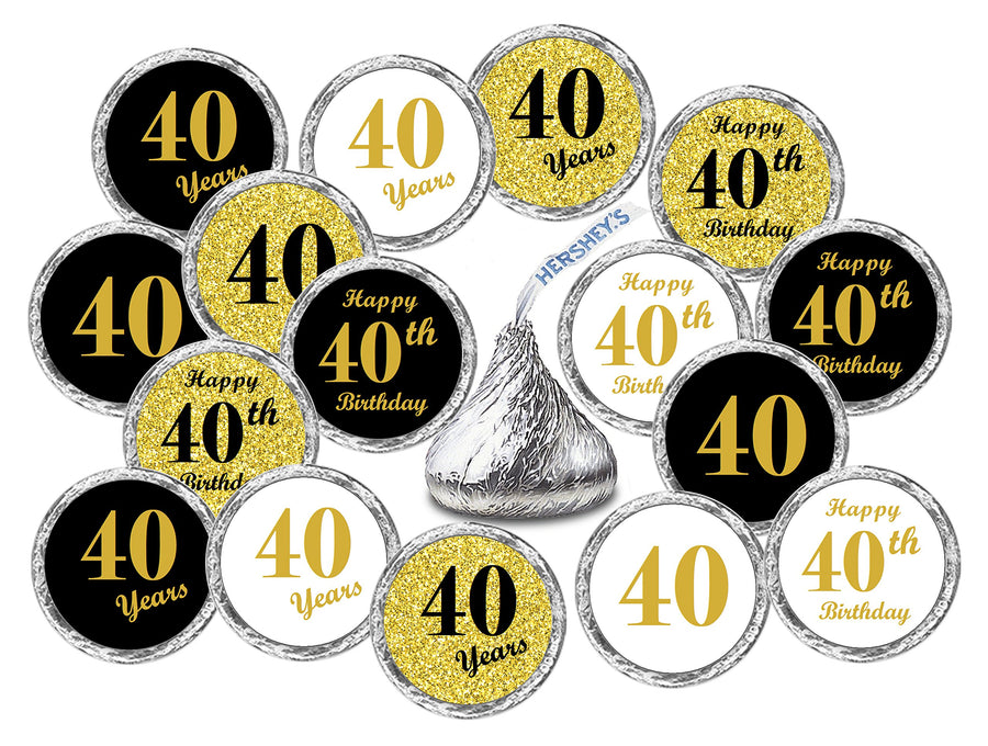 40th Birthday Kisses Stickers, (Set of 324) Chocolate Drops Labels Stickers for 40th Birthday, Hershey's Kisses Party Favors Decor, 9 Designs (36 Stickers of Each)