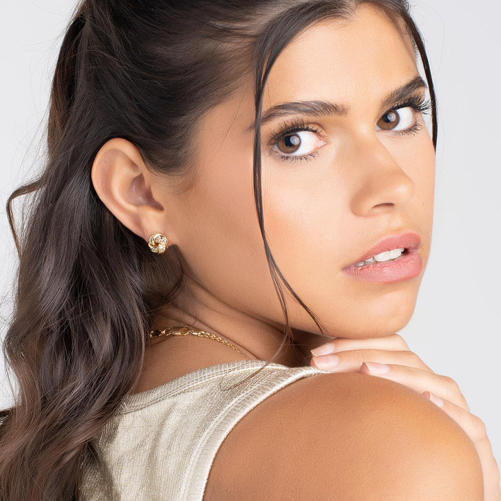 18K Gold Plated Love Knot Stud Earrings Woven With Texture (8MM textured)