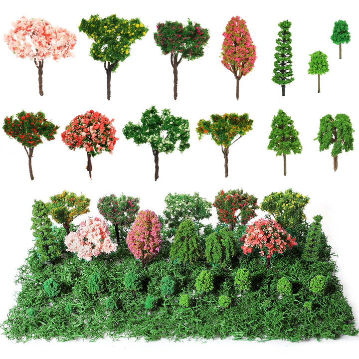 28 Pcs Model Trees Fake Miniature Trees Diorama Supplies Model Scenery Supplies Miniature Garden Accessories with Faux Moss Snow Leaves Decor for DIY Projects Landscape Fairy(Mixed Trees)