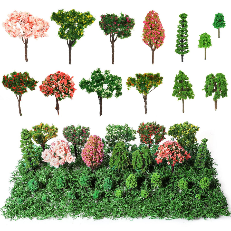 28 Pcs Model Trees Fake Miniature Trees Diorama Supplies Model Scenery Supplies Miniature Garden Accessories with Faux Moss Snow Leaves Decor for DIY Projects Landscape Fairy(Mixed Trees)