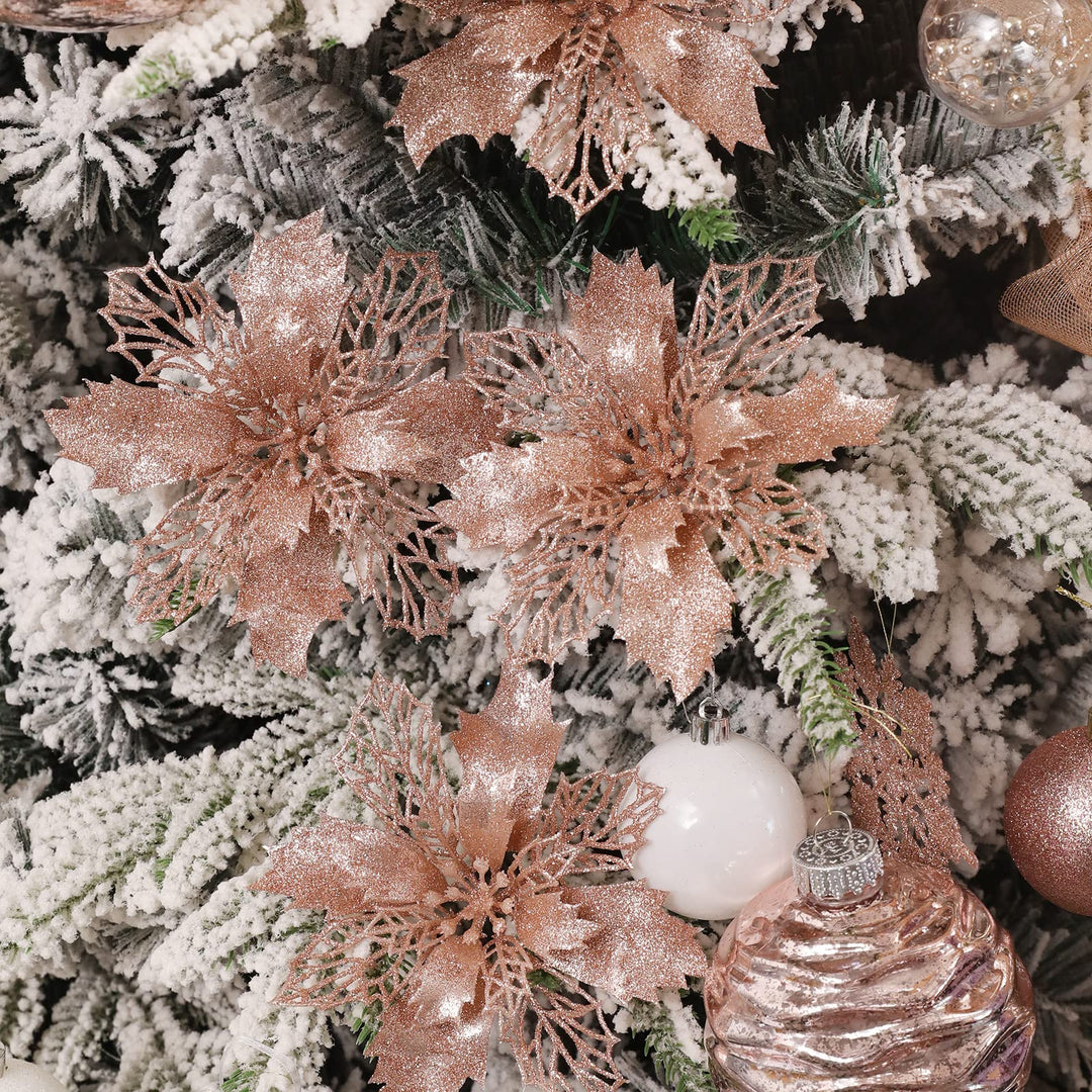Wironlst 16 Pcs Glitter Poinsettia Flowers Artificial -