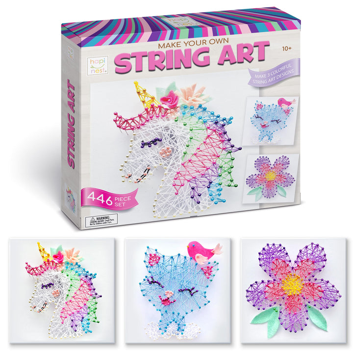 String Art Craft Kit for Kids Ages 10-12 and Up, 3D String Art Kit Crafts for Teens, Birthday Gifts for Tween Girls Ages 10 11 12 Years Old and Up, Makes 3 Designs - Unicorn, Cat, and Flower