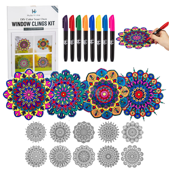 Stained Glass Mandala Art Kit - DIY Window Clings with Markers, 10 Suncatchers - Perfect Hobby for Adults, Kids, Teens &amp; Seniors - Ideal Gift for Beginners &amp; Elderly