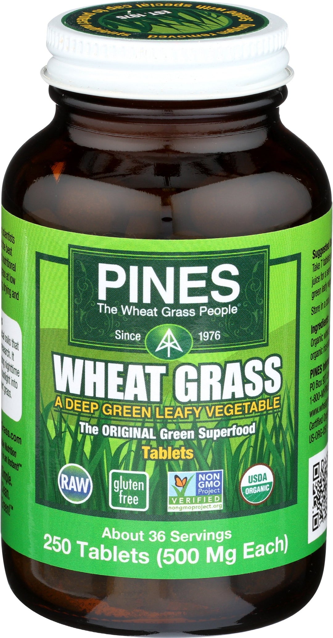PINES Organic Wheat Grass, 250 Count Tablets | PINES Wh