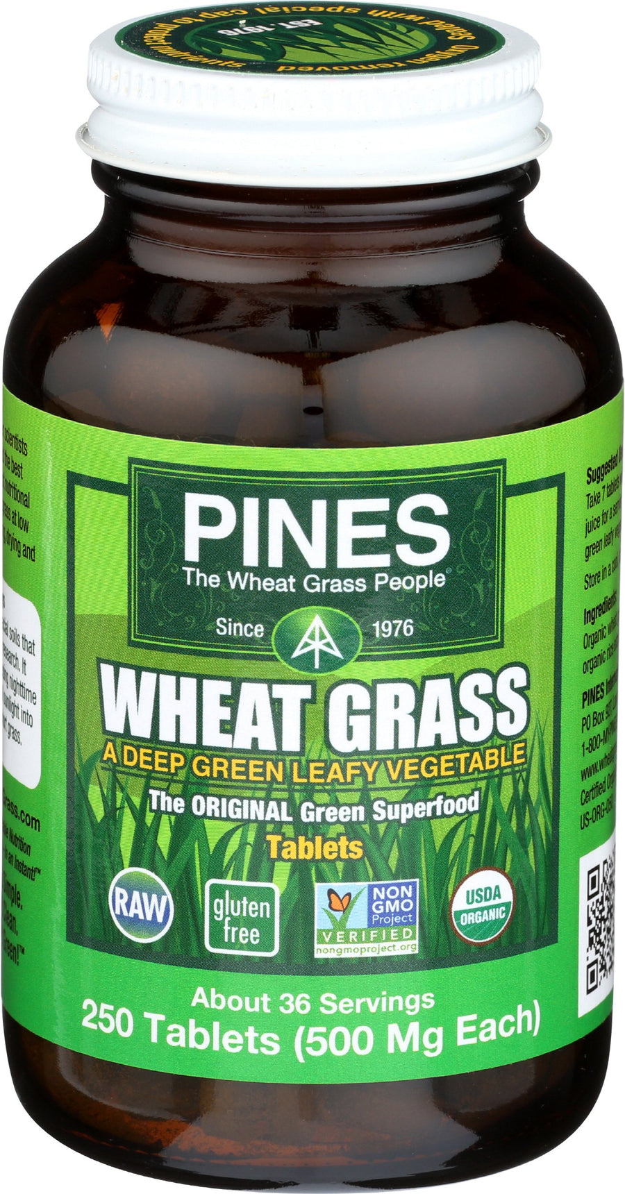 PINES Organic Wheat Grass, 250 Count Tablets | PINES Wh