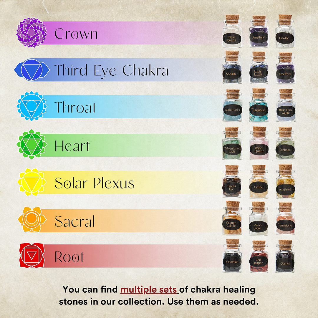 Bulk Crystals and Healing Stones | A Set of 50 Crystal Chakra Stones Wish Bottles | Healing Crystals for Beginners with Spell Jars | Real Crystals in Potion Bottles with Rare Raw Crystals and Crystal Grid