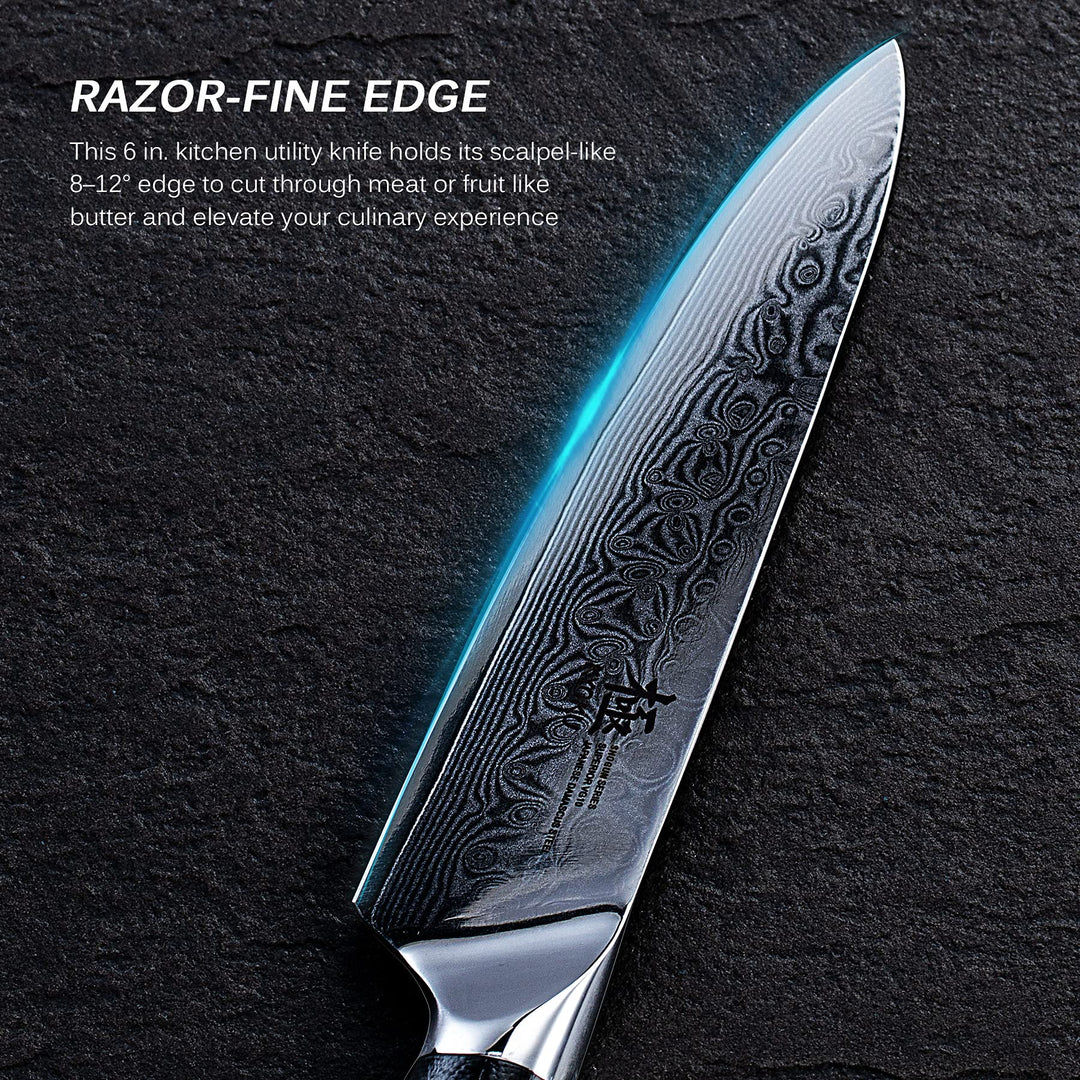 Chef Utility Knife - 6 - Shogun Series - Japanese VG10 Steel Core Forged Damascus Blade - with Sheath &amp; Case