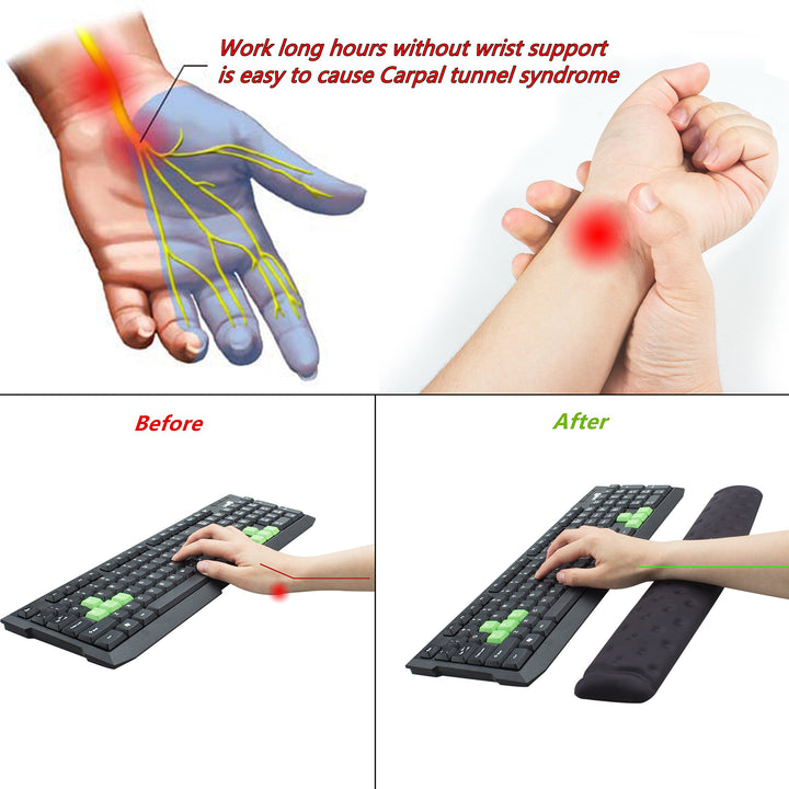 Keyboard Wrist Rest Support Cushion Pad for Computer, Laptop, Office Work, PC Gaming - Memory Foam Gel with Massage Holes Design - Non-Slip Easy Typing Wrist Pain Relief (Black Keyboard Pad)