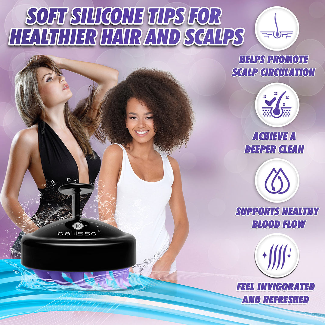 Bellisso Scalp Massager and Wet Shampoo Brush - Soft Silicone Hair Scrubber for Women and Men - Exfoliator Scrub and Dandruff Brush for the Shower