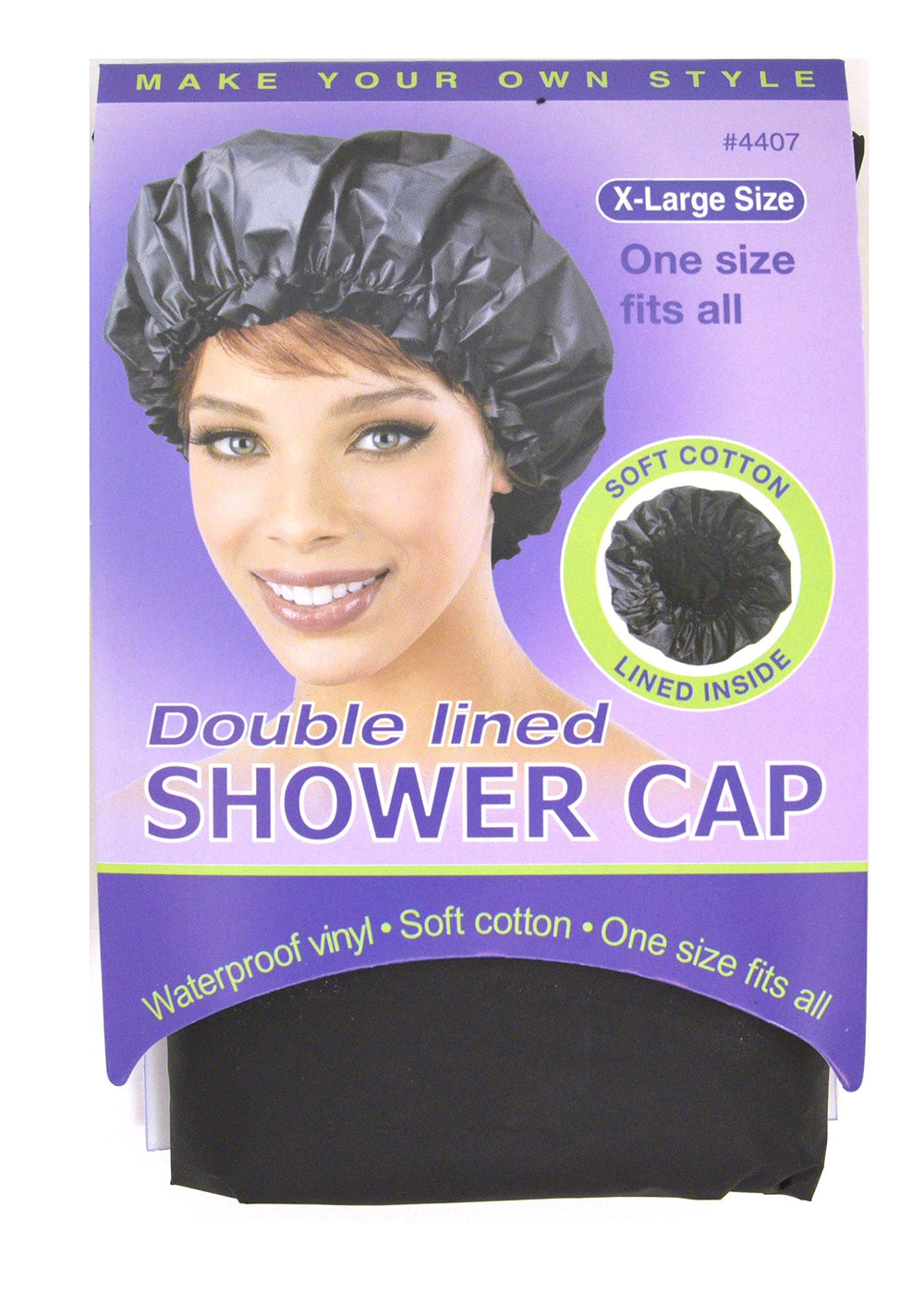X-large Double Lined Shower Cap Waterproof (Black) #4407