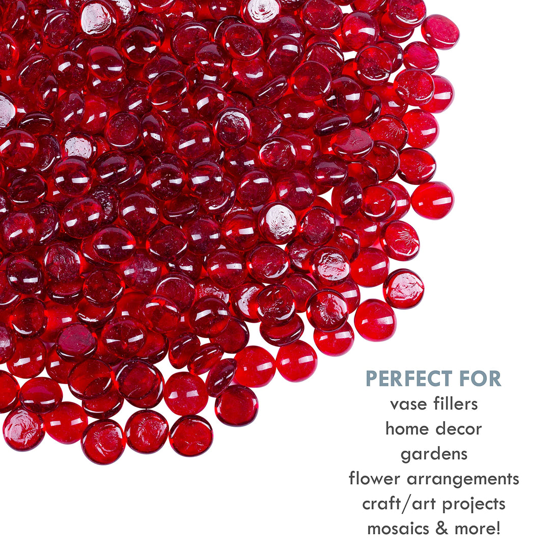 Red Flat Glass Marbles for Vases Glass Gems Beads Pebbles Vase Filler (5 LBS, Approx. 450 PCS)