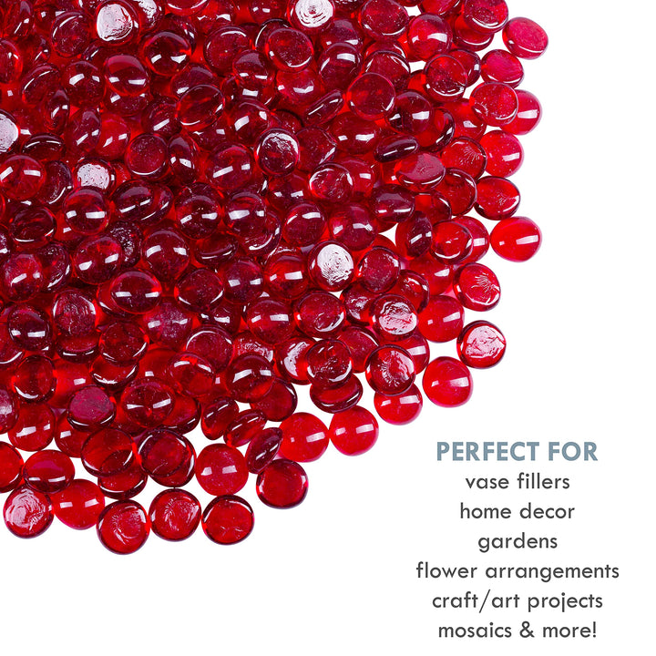 Red Flat Glass Marbles for Vases Glass Gems Beads Pebbles Vase Filler (5 LBS, Approx. 450 PCS)