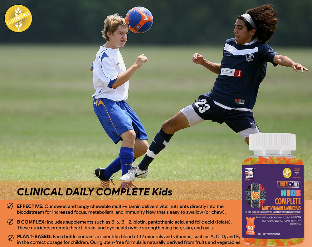 Complete Kids Multivitamin Daily Gummy Supplement for Brain, Vision, Bone and Immune Health. Vitamins A, C, E,D,B6,B12, Folate, Biotin, Essential Minerals. 90 Gluten Free Yummy Gummies