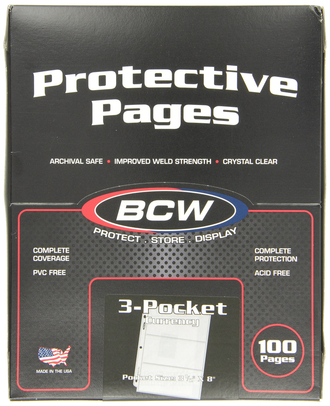 Pro 3-Pocket Currency Page - 100 ct | Archival Quality, Toploader Pockets, High-Clarity Polypropylene | Ideal for 3½x8 Bills | Numismatic Collection Storage and Display | Clear Money Sleeves