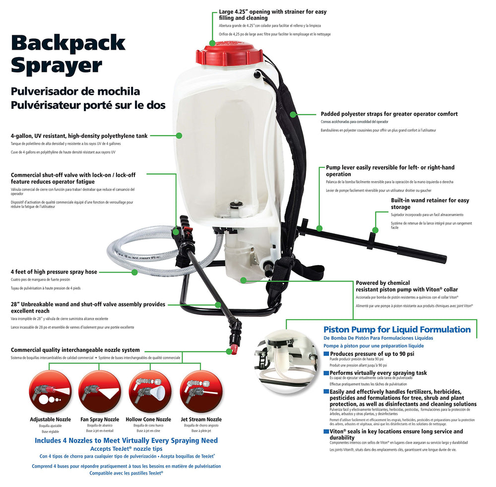 SOLO 425 4-Gallon Piston Backpack Sprayer, Wide Pressur
