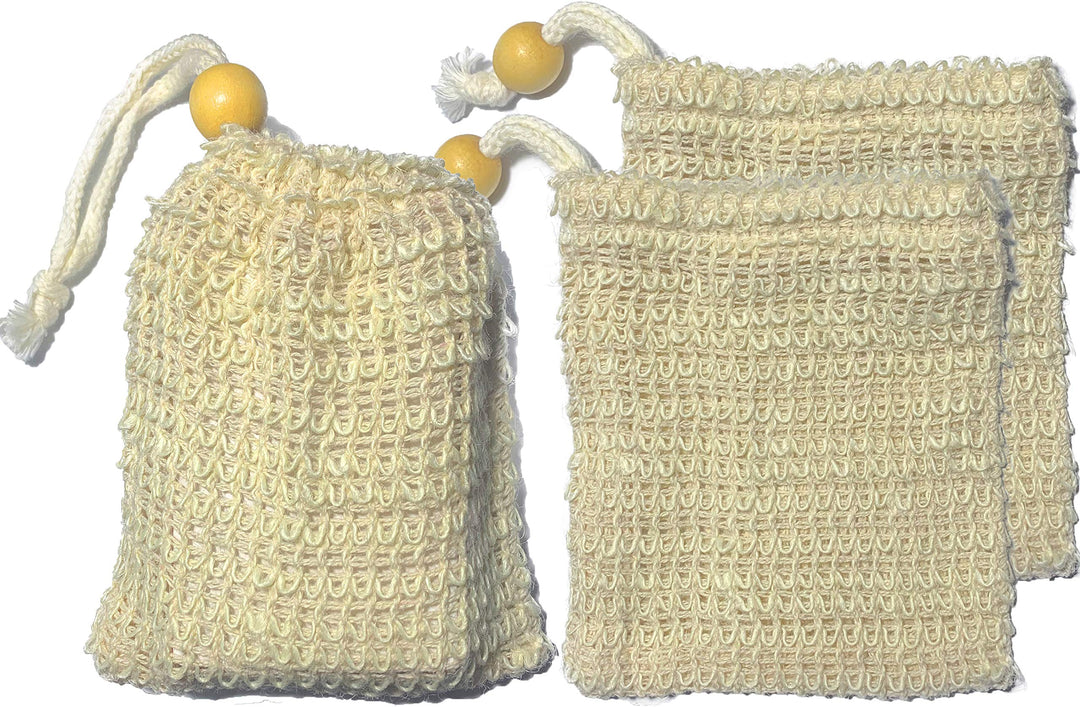 Natural Exfoliating Sisal Soap Saver Bag Pouch Holder for Shower Bath, Pack of 3