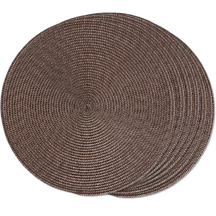 Round Braided Placemats Set of 6 Table Mats for Dining Tables Woven Washable Non-Slip Place mats 15 inch for Fall Decor(Brown, 6pcs)