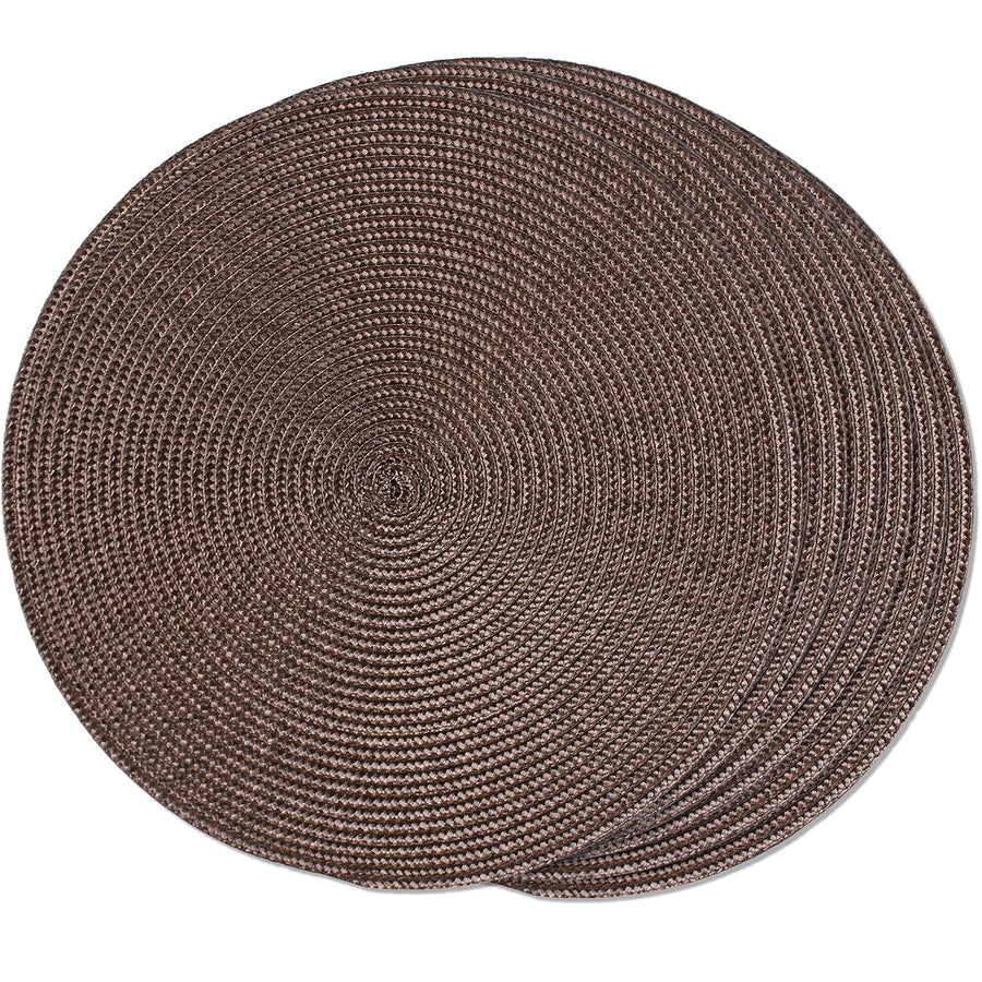 Round Braided Placemats Set of 6 Table Mats for Dining Tables Woven Washable Non-Slip Place mats 15 inch for Fall Decor(Brown, 6pcs)