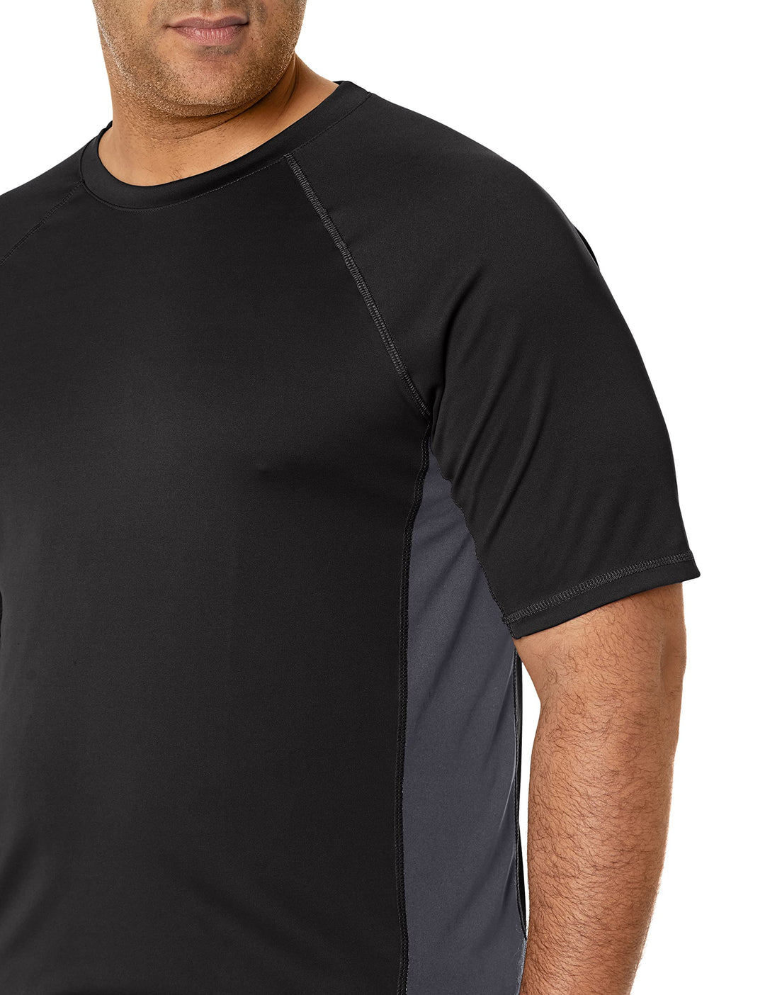 Men&#39;s Short Sleeve UPF 50 Swim Rash Guard Sun Shirt (Regular &amp; Extended Sizes), Black/Charcoal, 5X