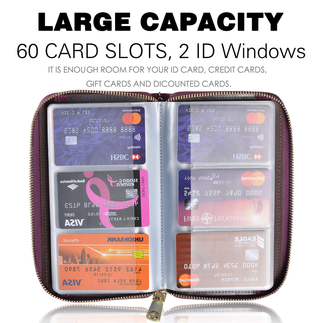Easyoulife Credit Card Holder Wallet Womens Zipper Leat