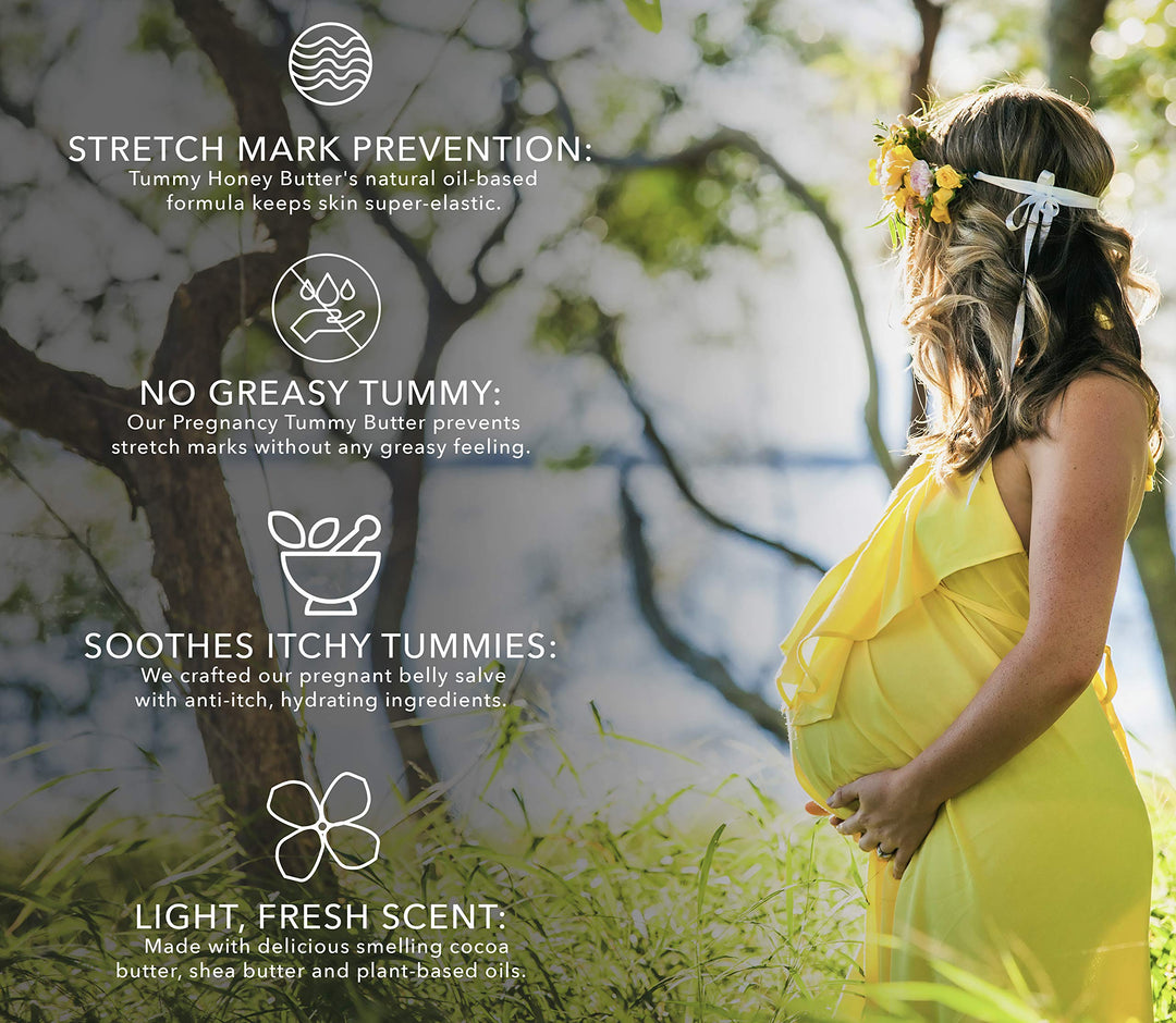 BELLA B Tummy Honey Butter 4 oz 1 Pack - Tummy Butter with Natural &amp; Organic Ingredients - Pregnancy &amp; Baby Safe - Use Daily for Fading Stretch Marks