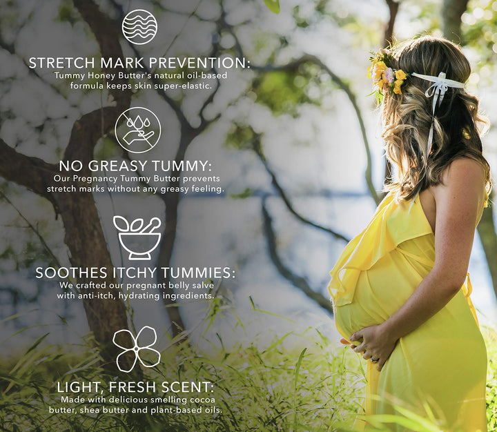 BELLA B Tummy Honey Butter 4 oz 1 Pack - Tummy Butter with Natural &amp; Organic Ingredients - Pregnancy &amp; Baby Safe - Use Daily for Fading Stretch Marks