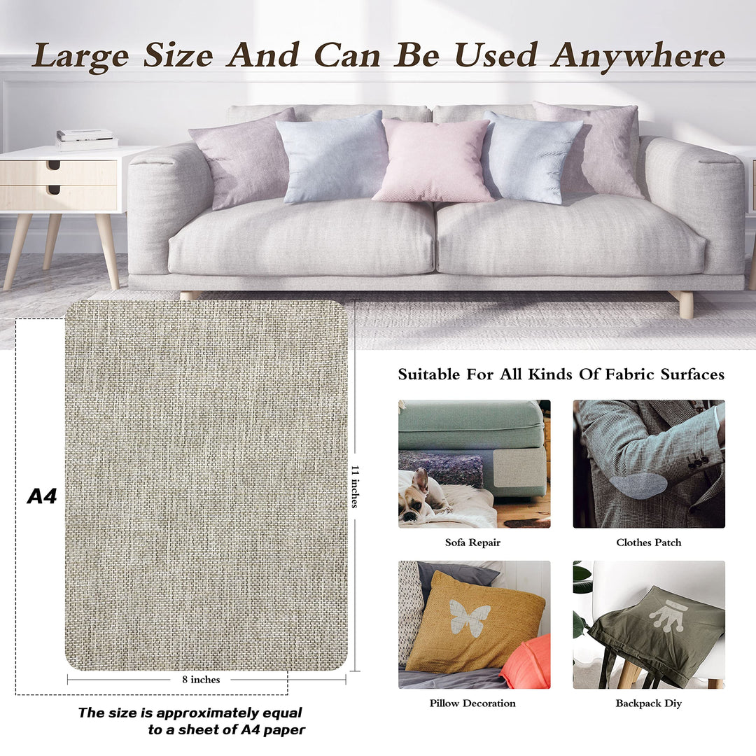 Coarse Linen Repair Patches, Self-Adhesive Linen Fabric Patches, 8X11 inch Extra Size, Multi Color, Can be Used for Linen Sofa Repair and Linen Clothes Repair(8 x 11,Cream-Gray 1.0)
