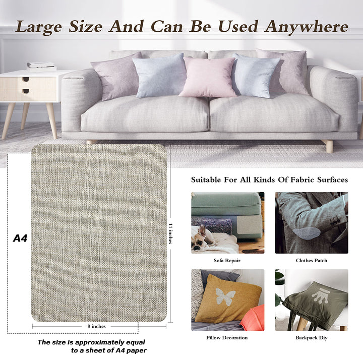 Coarse Linen Repair Patches, Self-Adhesive Linen Fabric Patches, 8X11 inch Extra Size, Multi Color, Can be Used for Linen Sofa Repair and Linen Clothes Repair(8 x 11,Cream-Gray 1.0)