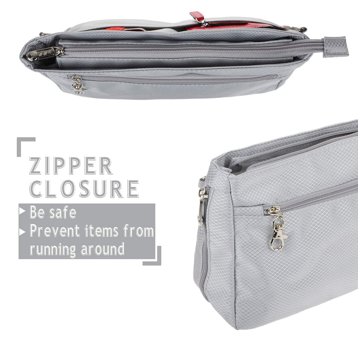 Expandable Nylon Handbag Purse Organizer Insert Liner Shaper Bag in Bag Beige Grey Large