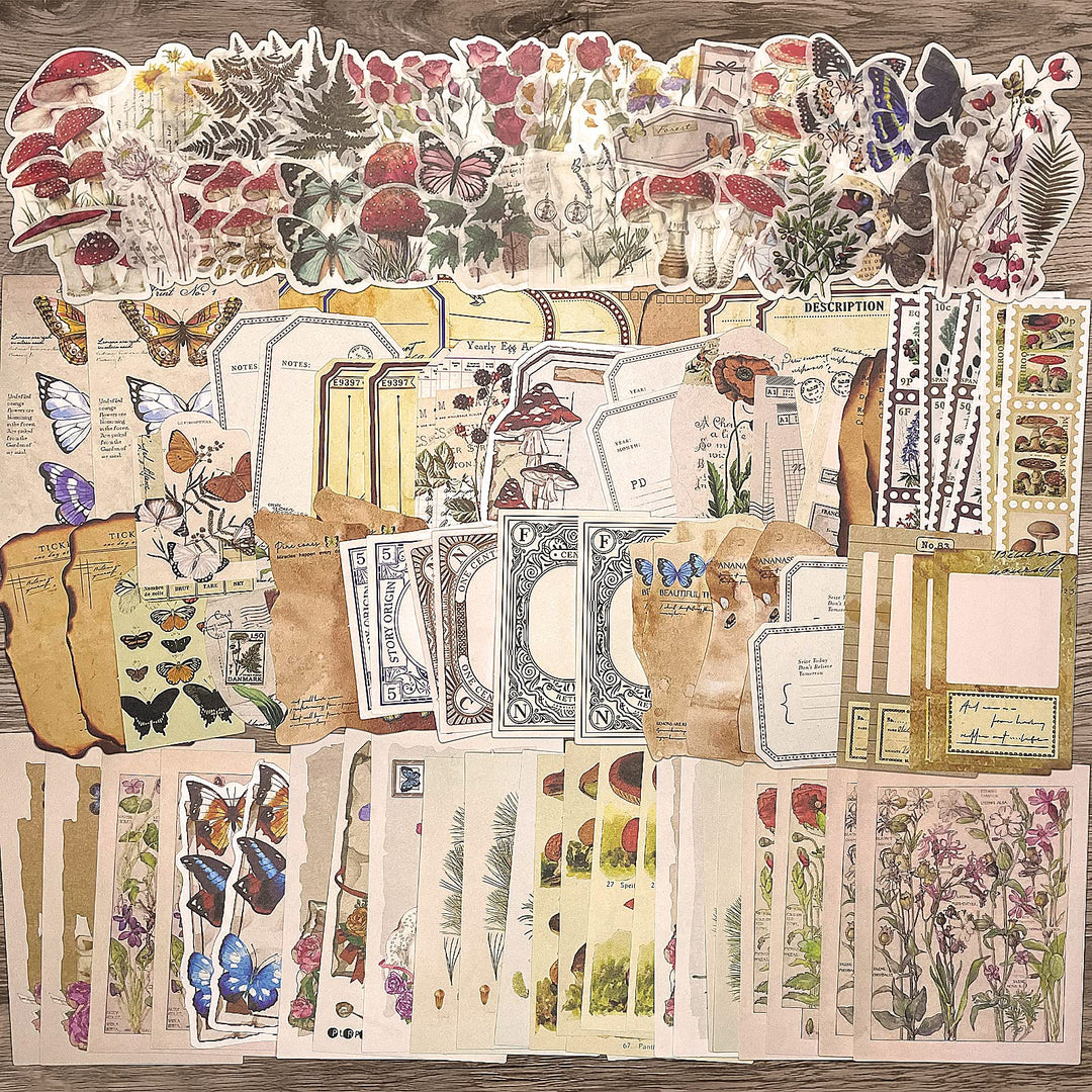 200pcs Vintage Journaling Supplies Kit, Journaling Stickers with Blue Washi Tape for Kids Teens Adults Scrapbook Aesthetic Bullet Journals Kit Craft Collage Embellishments Planners Notebook(Nature)
