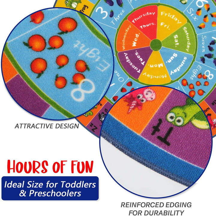 HEBE Kids Play Rug 4ft ABC Alphabet Numbers Shapes Educ