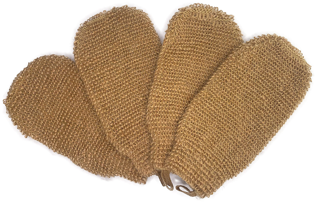 4 Pack 100% Natural Exfoliating Hemp Glove Mitt Mitten - Bath Sponge Scrubber Remove Dead Skin - Deep Clean &amp; Invigorate Your Skin - Machine Wash and Dry - Double Sided Available