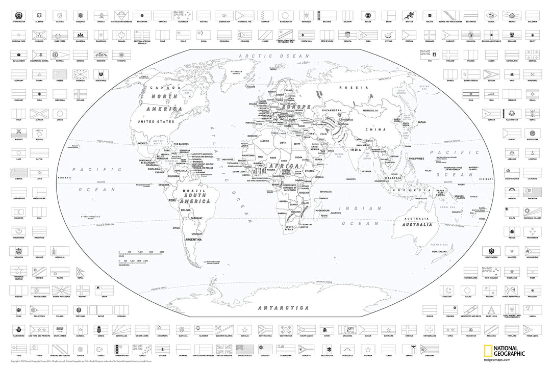 : World Coloring Map &amp; Flags - 24 x 36 inches - Rolled Poster