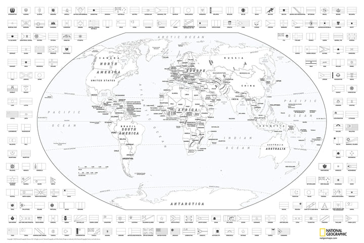 : World Coloring Map &amp; Flags - 24 x 36 inches - Rolled Poster
