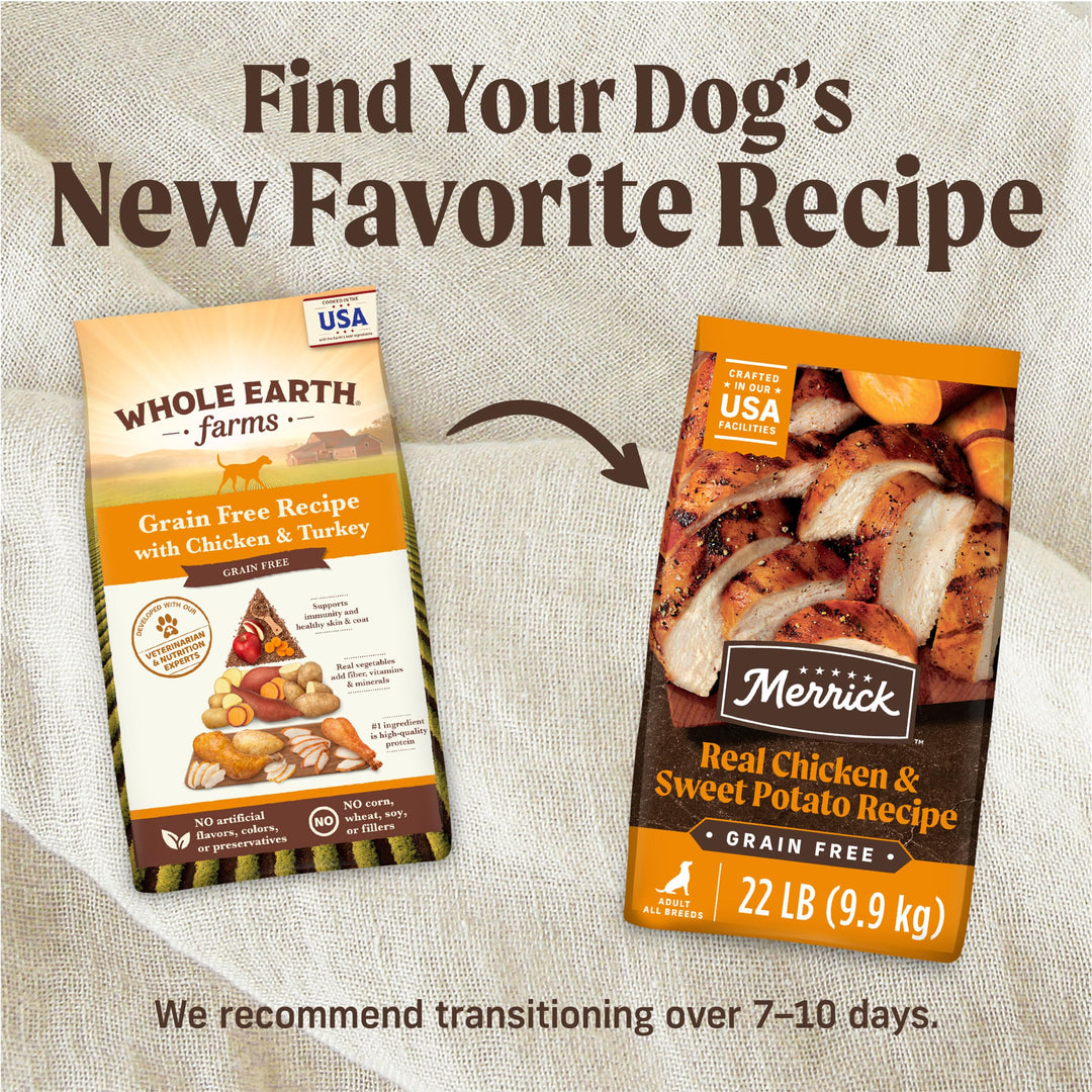 Natural Grain Free Dry Kibble, Wholesome and Healthy Dog Food, Chicken and Turkey Recipe - 25 LB Bag