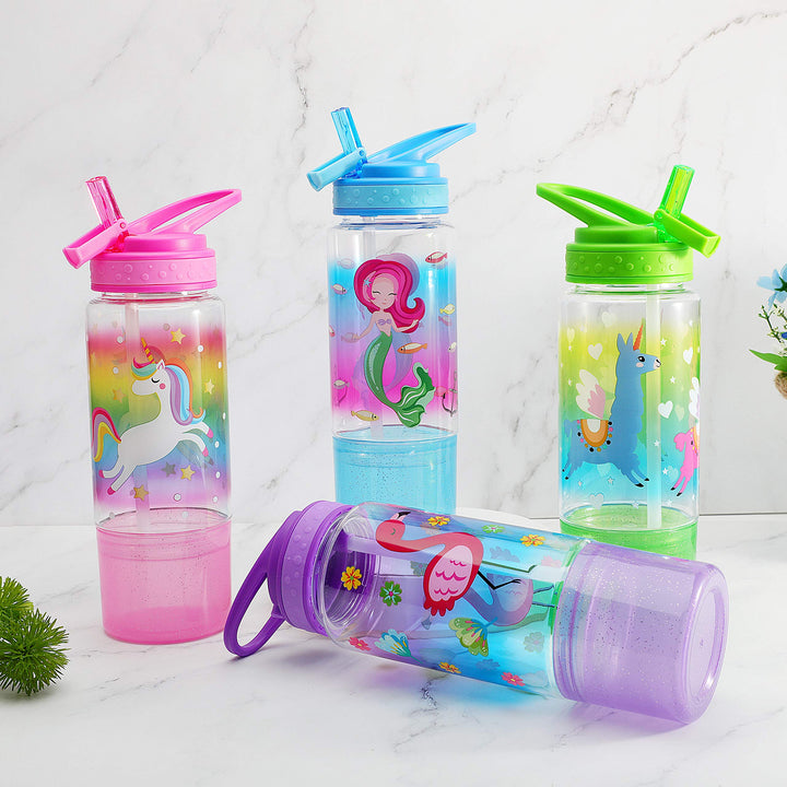 18oz Kids Water Drinking Sip Bottle - Tritan BPA Free, Flip Straw Lid, Easy Open, Lightweight, Snack Compartment, Leak-Proof Water Bottle with Cute Design For Girls &amp; Boys - Unicorn