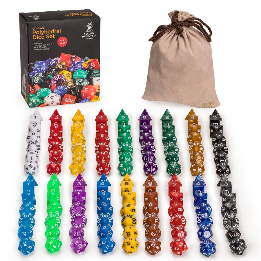 Polyhedral Dice - Set of 126 Multi-Colored Dice for Role Playing Games (RPG), DND, MTG, and Other Dice Games