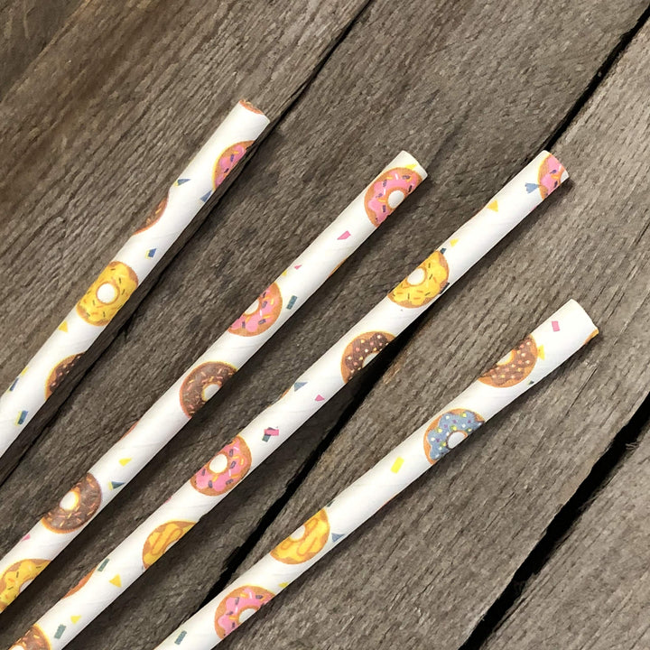 Doughnut Themed Paper Straws - Donut Colors Pink Blue Y