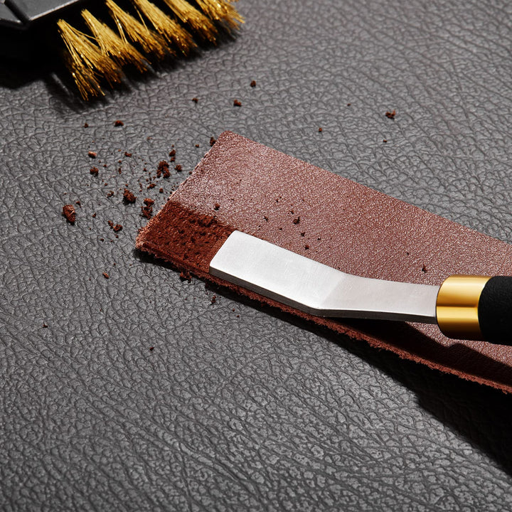 Roughing Leather Craft Tool Detail Rougher 10 mm Stainless Steel Head Leather Tools Leather Working Tools and Copper Wire Brush Curved Handle Scratch Brush Metal Brush for Leather Craft Rust Cleaning