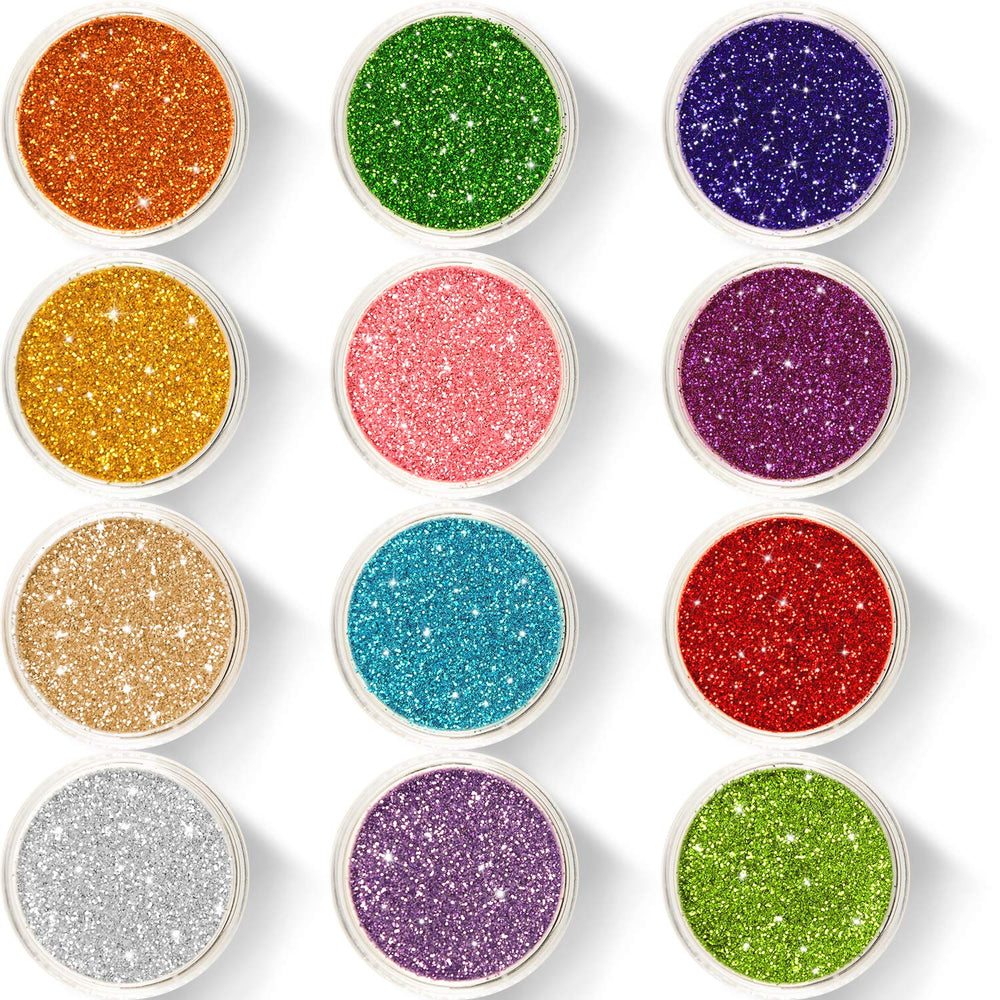 Glitter 12 Colors Holographic Cosmetic Festival Powder Sequins Craft Glitter for Arts Face Hair Body Nail