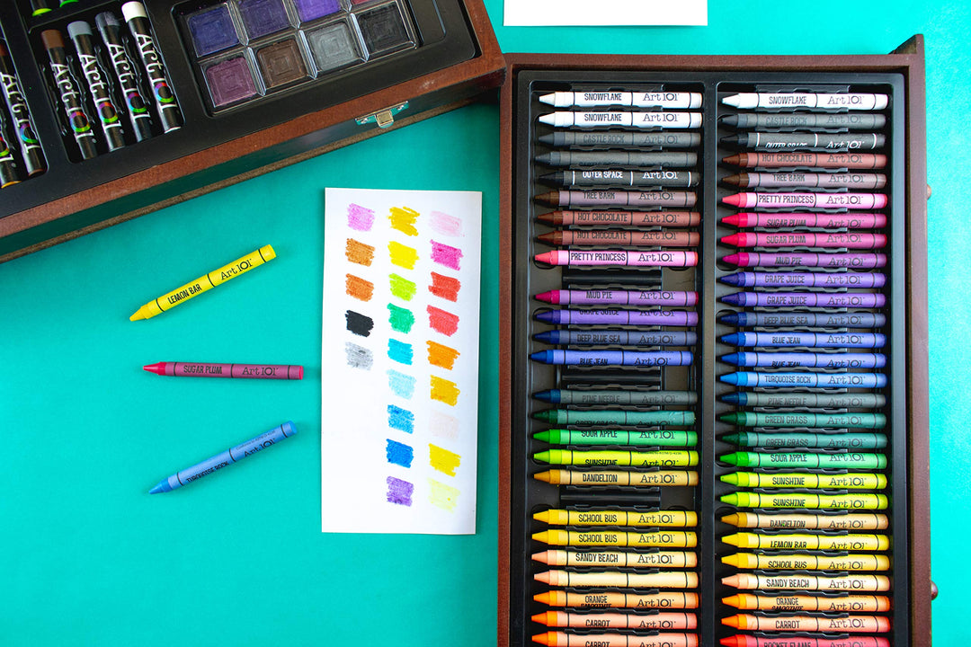 142 Pc Art Set with Colored Pencils, Crayons, Pastels, Watercolors in Wood Carrying Case