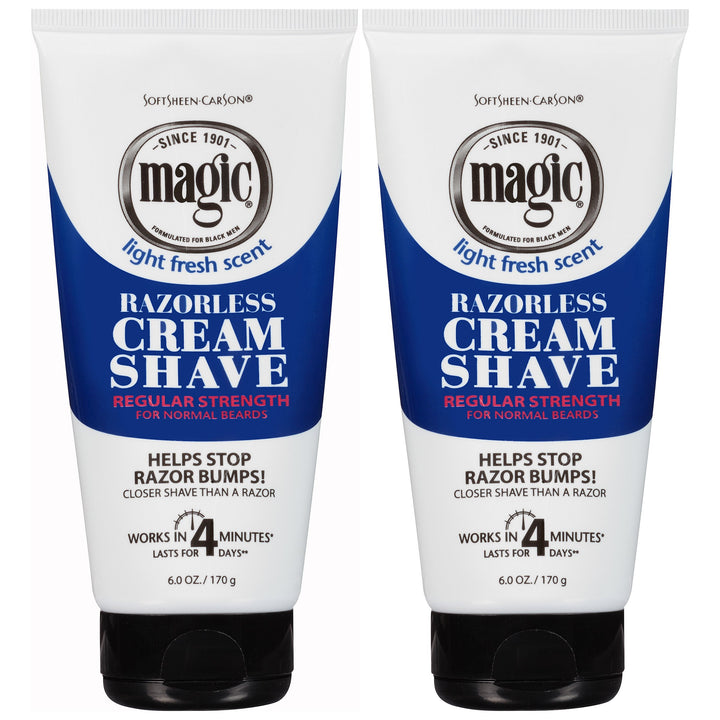 Magic Razorless Shaving Cream, Hair Removal Cream for Body Hair, Regular Strength Depilatory Cream, Works in 4 Minutes for Normal Hair, 2 Count
