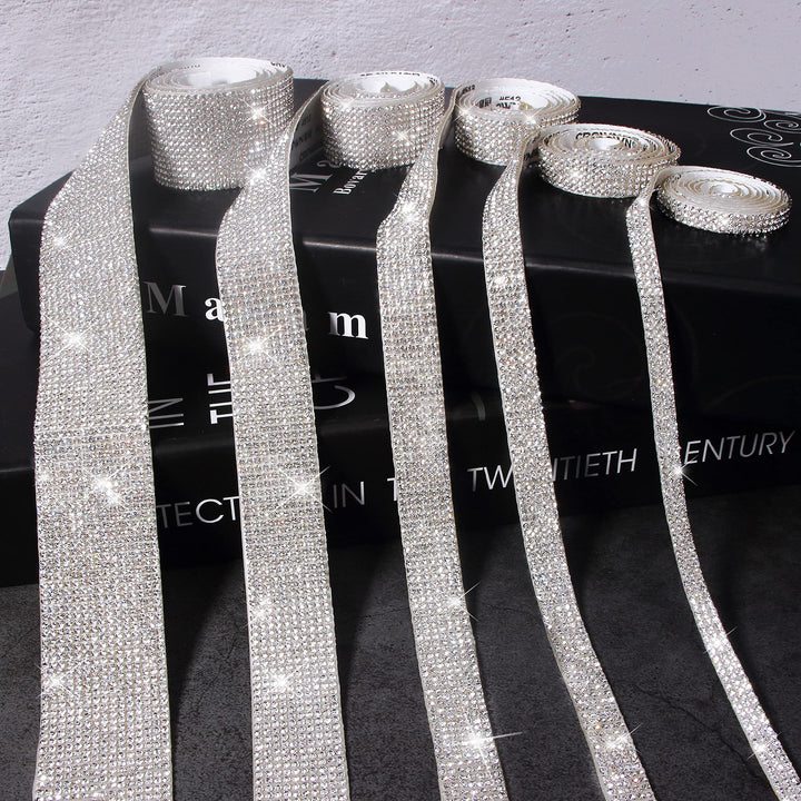 5 Rolls Self Adhesive Bling Wrap Crystal Rhinestone Strips Diamond Ribbon,Rhinestones for Crafts,Diamond Stickers Silver Rhinestone Ribbon Use for Decoration (Silver/5 Sizes/Total 5Yards)