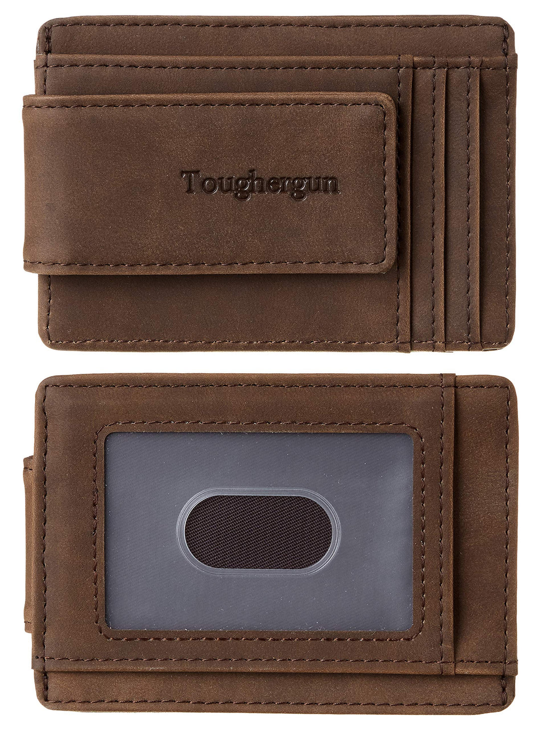 Genuine Leather Magnetic Front Pocket Money Clip Wallet RFID Blocking (Crazy Horse Coffee)