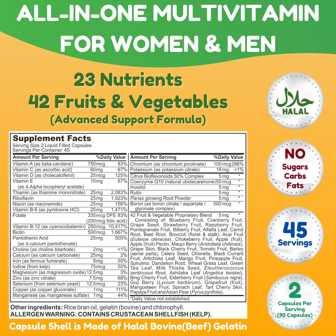 SHIFAA NUTRITION Halal Vitamins, Multivitamin for Women & Men – Comprehensive Support for Heart, Brain, Eye & Immune Health – Gluten, Dairy & Egg Free Mens Vitamins Multivitamin (45 Day Supply)