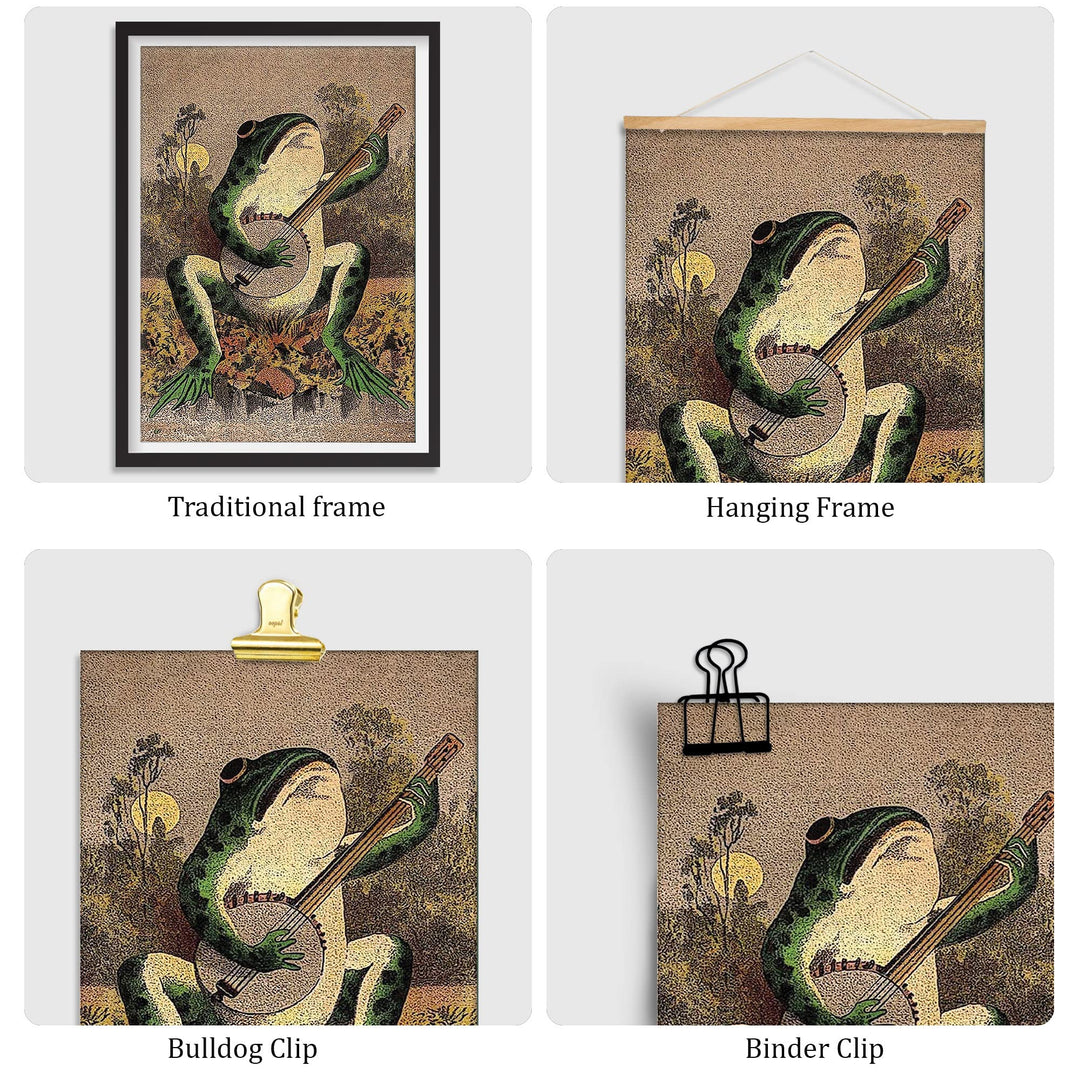 LUUSHOME Banjo Frog Art Poster Canvas Painting Creativity Poster and Print Wall Art Picture for Living Room Home Decoration (Frog, 12 x 18 in Unframed)