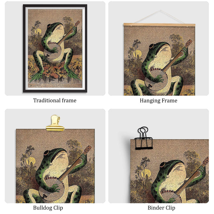 LUUSHOME Banjo Frog Art Poster Canvas Painting Creativity Poster and Print Wall Art Picture for Living Room Home Decoration (Frog, 12 x 18 in Unframed)