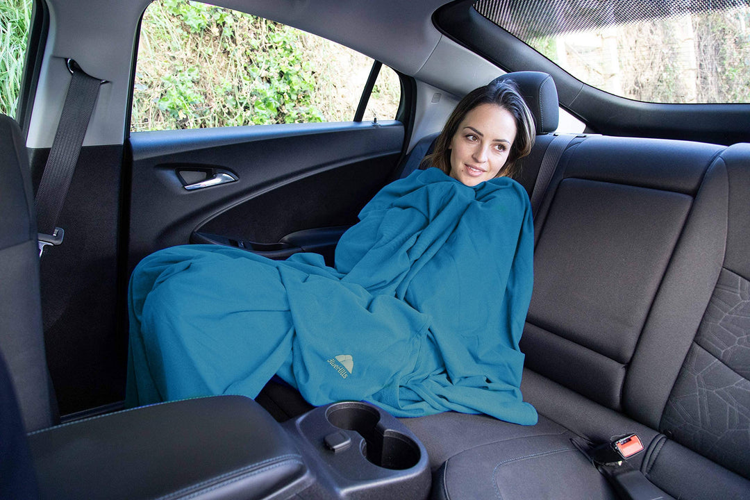 Ultra Compact Travel Blanket in Portable Case Premium Soft Large Airplane Blanket Flight Essentials for Car Plane Train Hotel Layover Peacock Teal C004